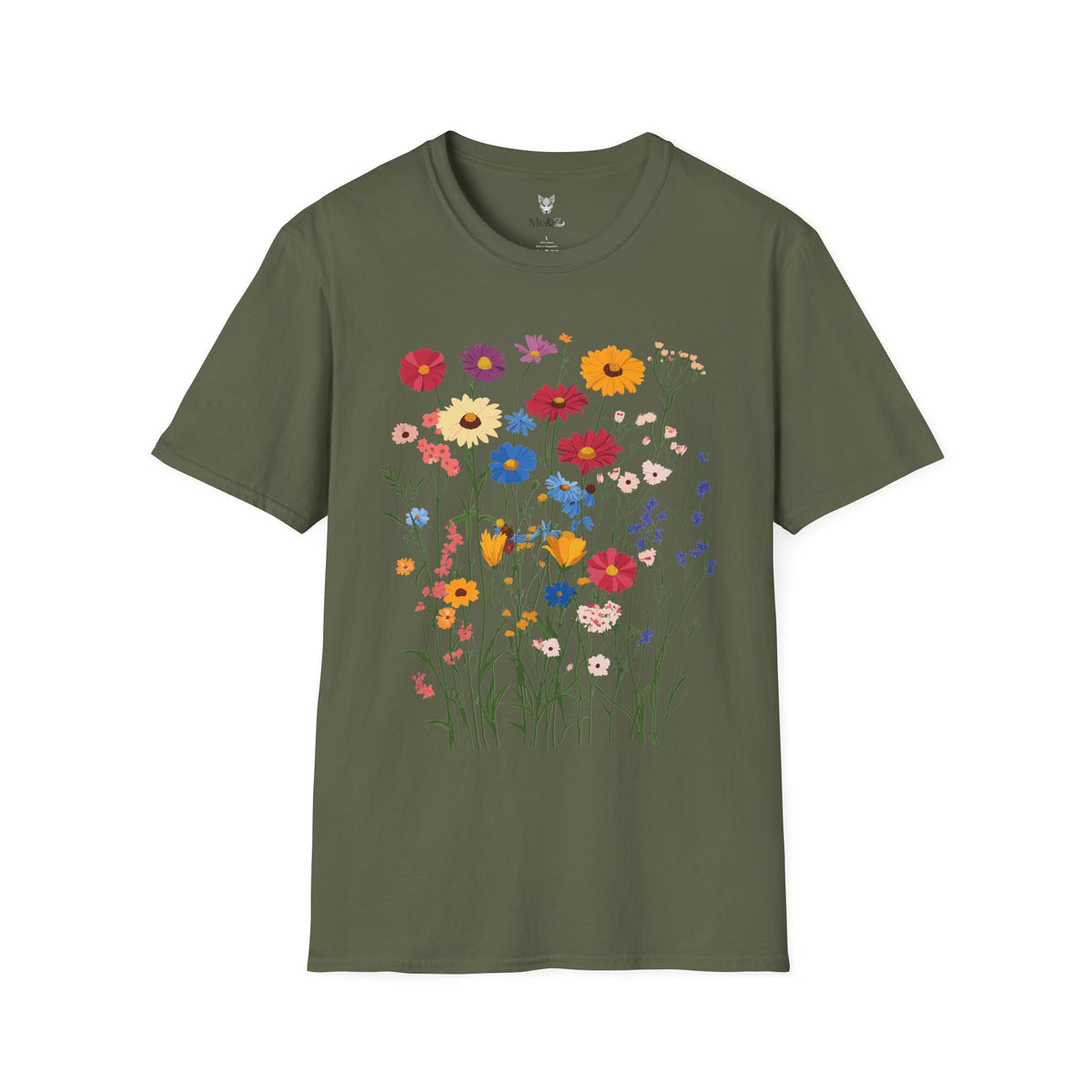 Wildflower unisex t-shirt by Me&Z with zinnias, cornflowers and yarrow