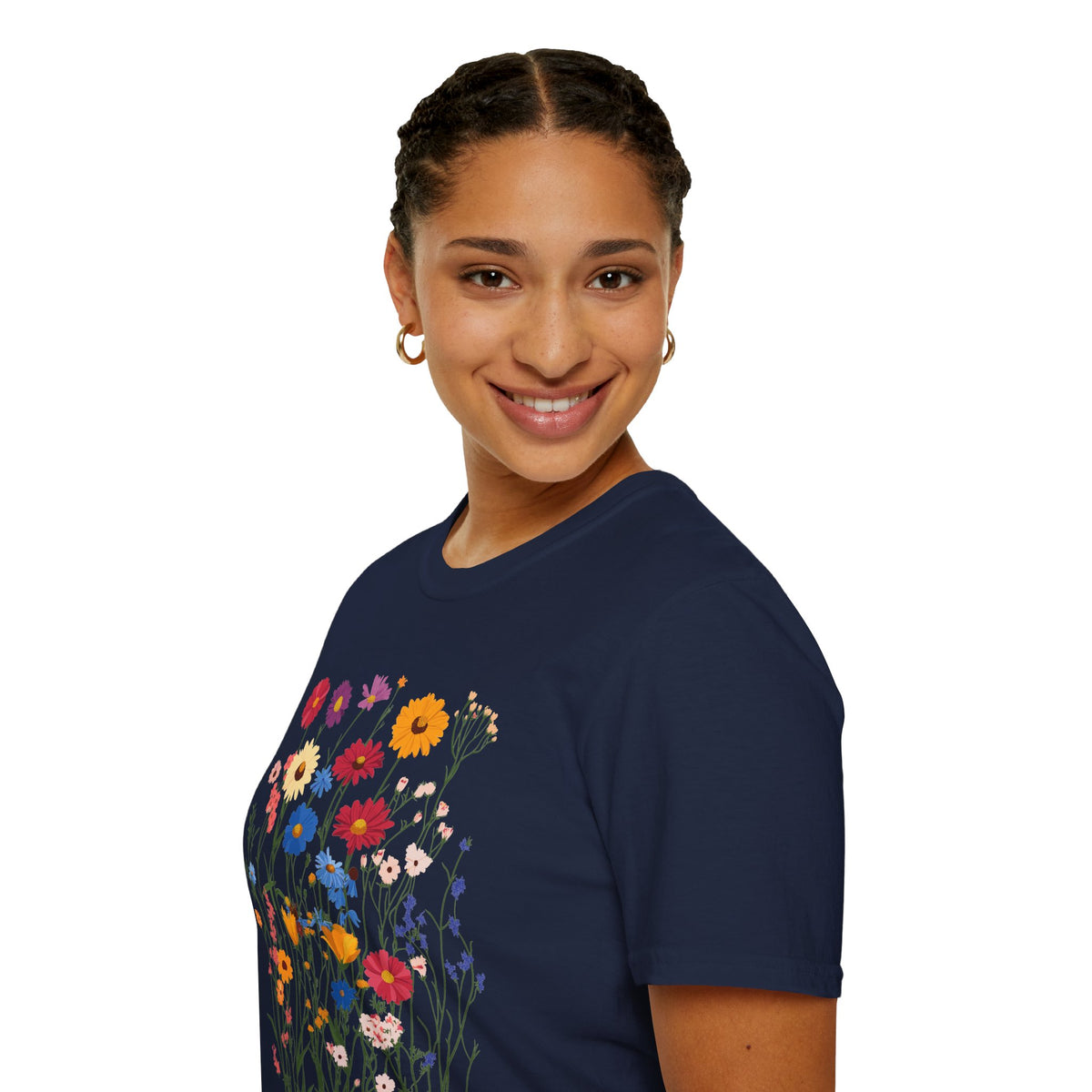 Wildflower unisex t-shirt by Me&Z with zinnias, cornflowers and yarrow