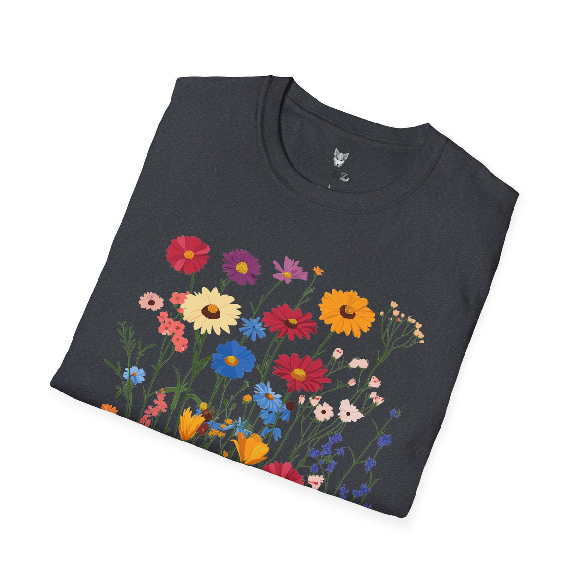 Wildflower unisex t-shirt by Me&Z with zinnias, cornflowers and yarrow