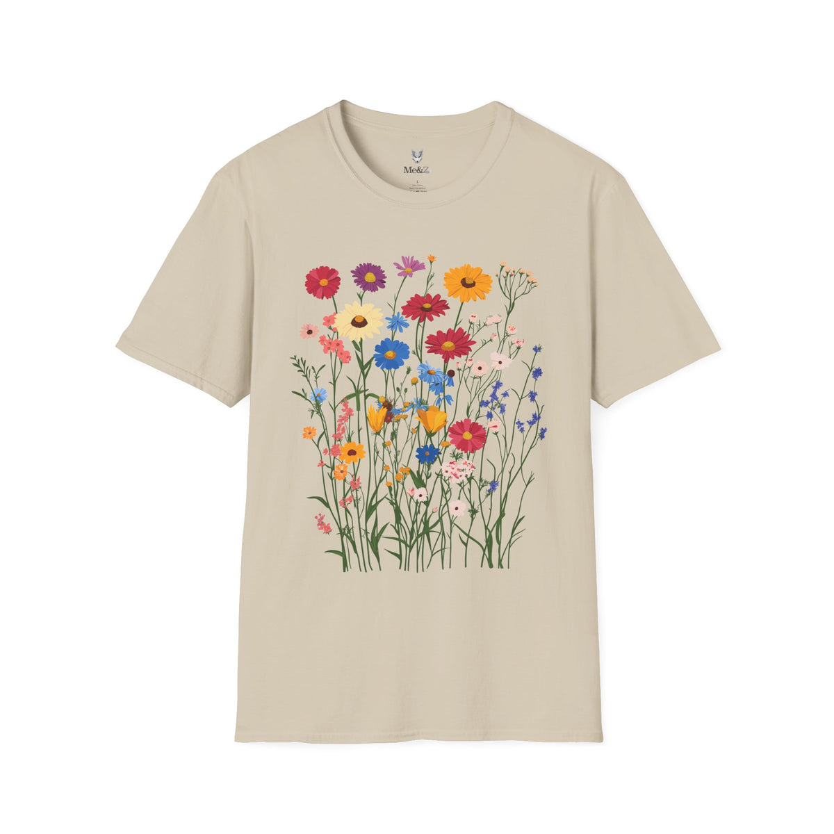 Wildflower unisex t-shirt by Me&Z with zinnias, cornflowers and yarrow