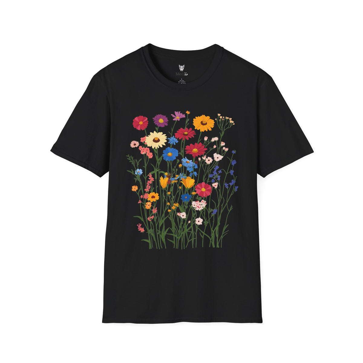 Wildflower unisex t-shirt by Me&Z with zinnias, cornflowers and yarrow