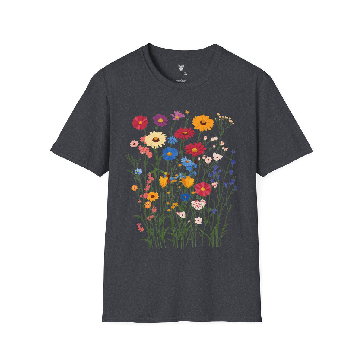 Wildflower unisex t-shirt by Me&Z with zinnias, cornflowers and yarrow