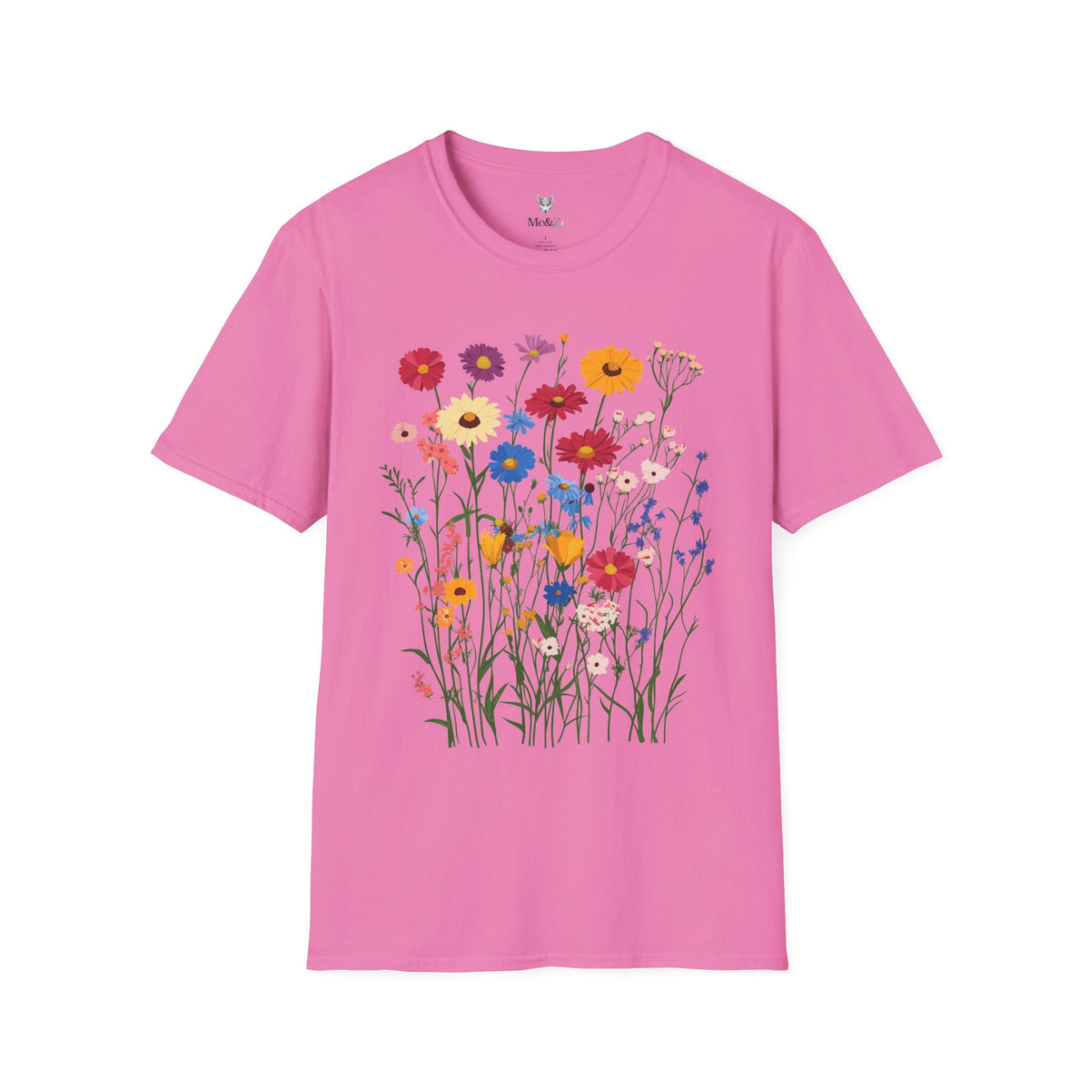 Wildflower unisex t-shirt by Me&Z with zinnias, cornflowers and yarrow
