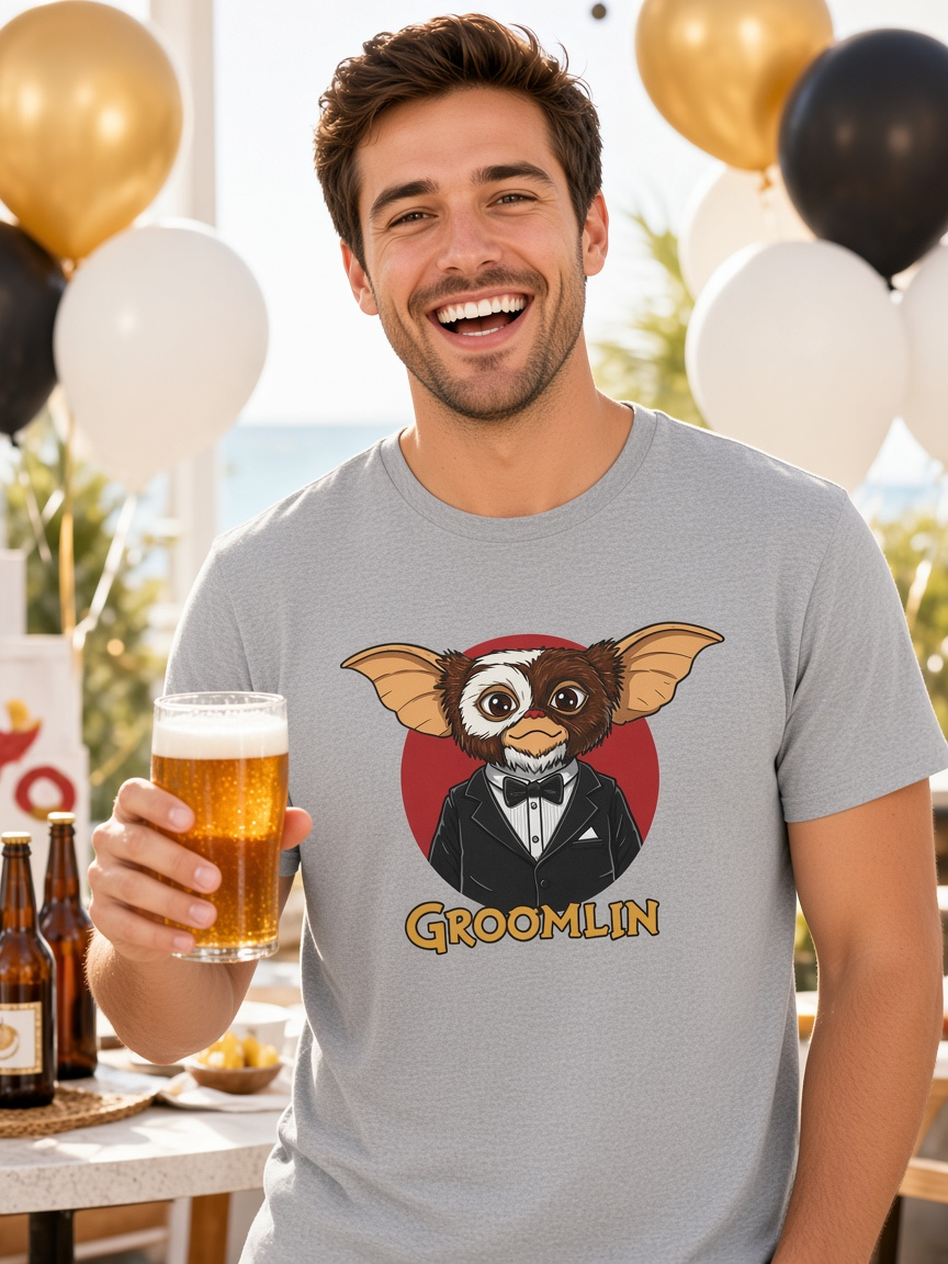 Man wearing the Groomlin tee by Me&Z at a bachelor / bucks party